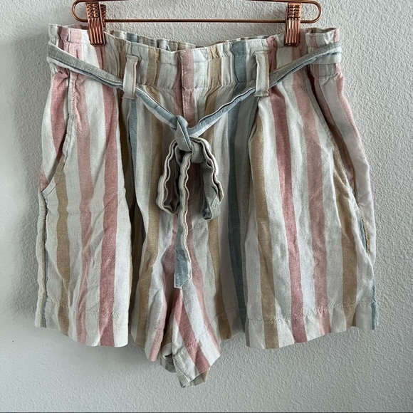 GAP Pastel Striped Linen Paperbag Waist Shorts 8 Tall - Picture 1 of 10
